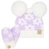 imageCC Baby Daisy Double Knit Skully Beanie and Gloves Set for Toddler with Faux Fur Pom PomLavender