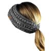 imageCC Cable Knit Fuzzy Lined Ear Warmer Ponytail Pony Headband Black3 Tone Gray
