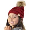 imageCC Childrens Kids Soft Stretch Cable Knit Faux Fur Pom Beanie HatRed