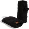 imageCC Fingerless Gloves for Women  Fuzzy Lined Knit Wrist Warmers Ribbed Smocking Stitch Soft Acrylic FLG25A Smocking Stitch Patternblack