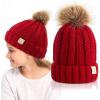 imageCC Kids Beanie Ages 25 Warm Chunky Thick Stretchy Knit Slouch Beanie Skull Kids Hat with PomRed