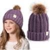 imageCC Kids Beanie Ages 25 Warm Chunky Thick Stretchy Knit Slouch Beanie Skull Kids Hat with PomViolet