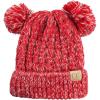 imageCC Kids Childrens Cable Knit Double Ear Pom Cuffed Beanie Cap HatTwo Tone Red
