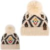 imageCC Mom and Baby Fur Pom Winter Fall Trendy Chunky Stretchy Cable Knit Beanie Hat SetAztec Beige