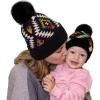 imageCC Mom and Baby Fur Pom Winter Fall Trendy Chunky Stretchy Cable Knit Beanie Hat SetAztec Black