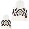 imageCC Mom and Baby Fur Pom Winter Fall Trendy Chunky Stretchy Cable Knit Beanie Hat SetAztec White