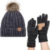 imageCC Pom Cable Knit Beanie and Glove Set23 BlackGray