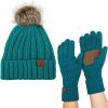imageCC Pom Cable Knit Beanie and Glove SetTeal