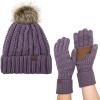 imageCC Pom Cable Knit Beanie and Glove SetViolet