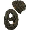 imageCC Soft Stretch Colorful Confetti Cable Knit Beanie and Infinity Loop Scarf SetDark Olive