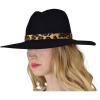 imageCC Teardrop Dent Wool Wide Brim Panama Fedora Hat with Band AccentLeopard Trim  Black