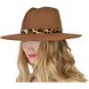 imageCC Teardrop Dent Wool Wide Brim Panama Fedora Hat with Band AccentLeopard Trim  Golden Camel