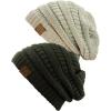 imageCC Trendy Warm Chunky Soft Stretch Cable Knit Beanie Skully 2 PackBeigeDark Olive