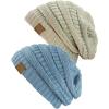 imageCC Trendy Warm Chunky Soft Stretch Cable Knit Beanie Skully 2 PackBeigeDenim