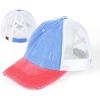 imageCC TwoThree Tone Distressed Washed CrissCross Ponytail Cap for WomenBlueRed