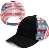 imageCC Unisex Baseball Cap  Embroidered Cotton Front American Flag Mesh Back AdjustableBlack