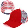 imageCC Unisex Baseball Cap  Embroidered Cotton Front American Flag Mesh Back AdjustableRed