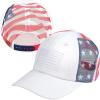 imageCC Unisex Baseball Cap  Embroidered Cotton Front American Flag Mesh Back AdjustableWhite