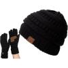 imageCC Unisex Chunky Soft Stretch Cable Knit Warm Fuzzy Lined Skully Beanie Black with G20 Black
