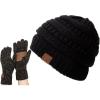 imageCC Unisex Chunky Soft Stretch Cable Knit Warm Fuzzy Lined Skully Beanie Black with G33 Black