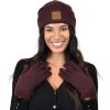 imageCC Unisex EcoFriendly Recycled Yarn Cuff Beanie and Touchscreen Gloves 2 Pc SetHeather Wine