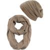 imageCC Unisex Soft Stretch Chunky Cable Knit Beanie and Infinity Loop Scarf SetTaupe