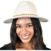 imageCC Wide Brim Wool Fabric Panama Fedora Hat with Chain AccentHeather Oatmeal