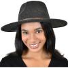 imageCC Wide Brim Wool Fabric Panama Fedora Hat with Faux Leather Band AccentHeather Black