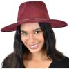 imageCC Wide Brim Wool Fabric Panama Fedora Hat with Faux Leather Band AccentHeather Wine