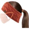 imageCC Winter Fuzzy Fleece Lined Thick Knitted Diagonal Stripes CrissCross Pattern Headband Headwrap HW2060A Button Cinnamon