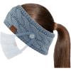 imageCC Winter Fuzzy Fleece Lined Thick Knitted Diagonal Stripes CrissCross Pattern Headband Headwrap HW2060A Button Steel Blue