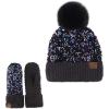 imageCC Women Fuzzy Lined Sequin Fur Pom Beanie ampamp Mitten SetSequin PurpleBlack