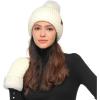 imageCC Women Waffle Knit Fuzzy Sherpa Lined Pom Beanie ampamp Mitten Winter Gloves SetIvory