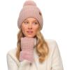 imageCC Women Waffle Knit Fuzzy Sherpa Lined Pom Beanie ampamp Mitten Winter Gloves SetRose