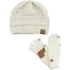 imageUnisex Soft Stretch Cable Knit Beanie and AntiSlip Touchscreen Gloves 2 Pc SetIvory
