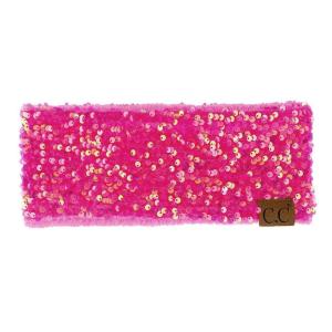 imageCC All Over Clear Sequin Headwrap for Women  Stretchable Soft Warm Knit Winter Headband Ear Warmer Ear Muffs LilacSequinhot Pink