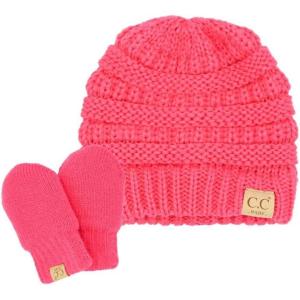 imageCC Babies Winter Cable Knit Beanie and Fuzzy Lined Mitten SetCandy Pink