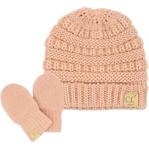 imageCC Babies Winter Cable Knit Beanie and Fuzzy Lined Mitten SetIndi Pink