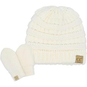 imageCC Babies Winter Cable Knit Beanie and Fuzzy Lined Mitten SetIvory