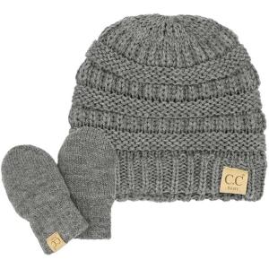 imageCC Babies Winter Cable Knit Beanie and Fuzzy Lined Mitten SetLight Melange Gray