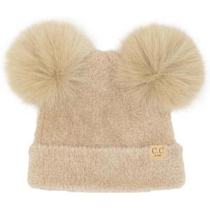 imageCC Baby Pom Pom Multicolored Beanie for Boys Girls Comfortable Soft Warm Infant Baby Knit Skully HatChenille Beige