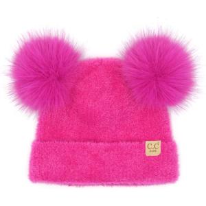 imageCC Baby Pom Pom Multicolored Beanie for Boys Girls Comfortable Soft Warm Infant Baby Knit Skully HatChenille Hot Pink
