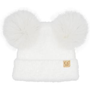 imageCC Baby Pom Pom Multicolored Beanie for Boys Girls Comfortable Soft Warm Infant Baby Knit Skully HatChenille Ivory