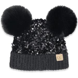 imageCC Baby Pom Pom Multicolored Beanie for Boys Girls Comfortable Soft Warm Infant Baby Knit Skully HatSequin Black
