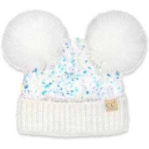 imageCC Baby Pom Pom Multicolored Beanie for Boys Girls Comfortable Soft Warm Infant Baby Knit Skully HatSequin White
