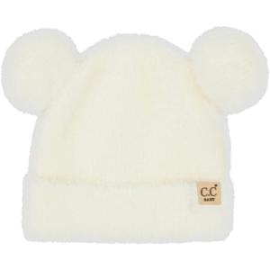 imageCC Baby Teddy Bear Ear Beanie for Boys Girls Comfortable Soft Warm Infant Baby Knit Skully HatTeddy Ear Ivory