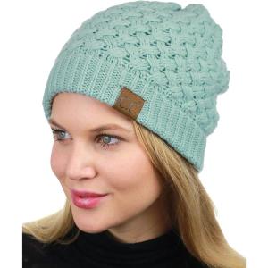 imageCC Basketweave Knit Warm Inner Lined Soft Stretch Skully Beanie HatMint