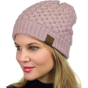 imageCC Basketweave Knit Warm Inner Lined Soft Stretch Skully Beanie HatRose
