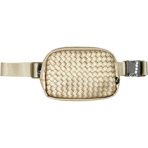 imageCC Belt Bag for Women Crossbody Fanny Pack with Adjustable Strap  Fashion Waist Pack Gifts BG4253 WhiteVegan Leather Woven  Champagne
