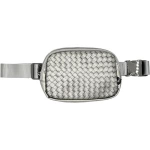 imageCC Belt Bag for Women Crossbody Fanny Pack with Adjustable Strap  Fashion Waist Pack Gifts BG4253 WhiteVegan Leather Woven  Grey